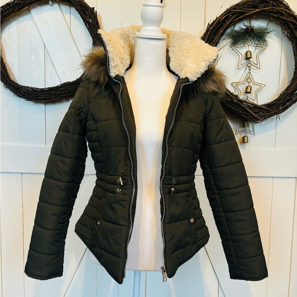 Maralyn & Me Olive Puffer Jacket with Faux Fur